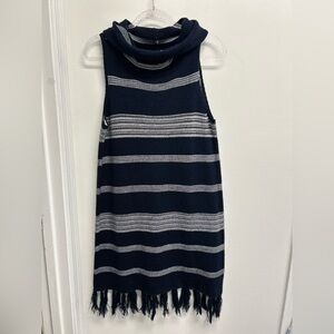 BB Dakota Navy and Gray Striped Midi Dress